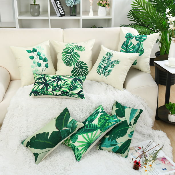 Cover Cushion Waist Decor Case Simple Cotton Leaf Pillow Home Plant Sofa Linen